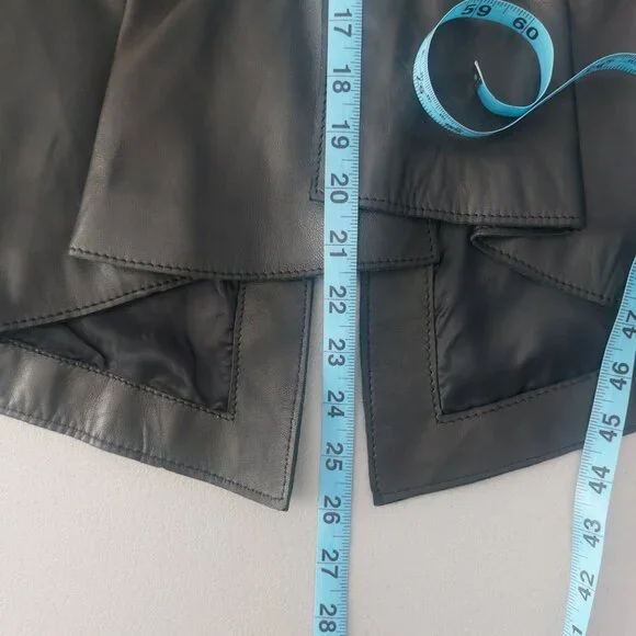 NWT ZARA Leather Jacket L Black Collarless Dressy Workwear Edgy Zip Up Pockets - Picture 10 of 12